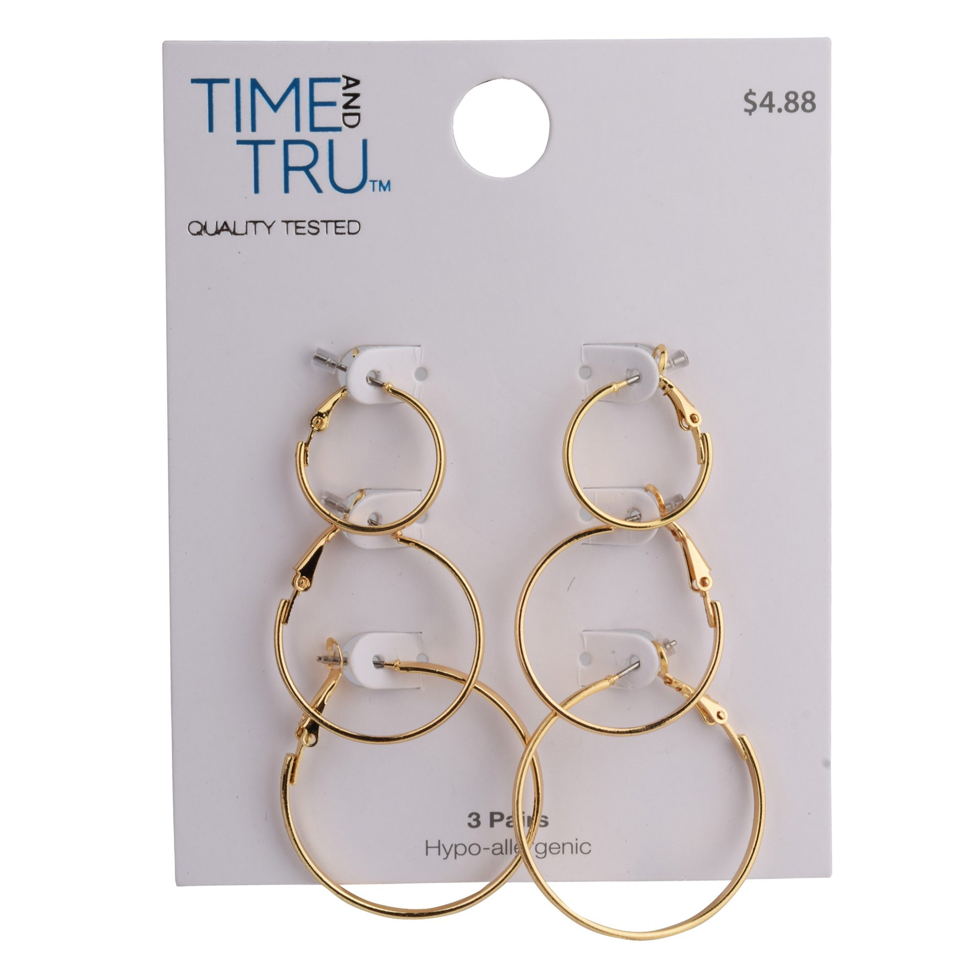 Time and Tru Gold Thin Hoop Earrings, 3 Pack | Walmart (US)