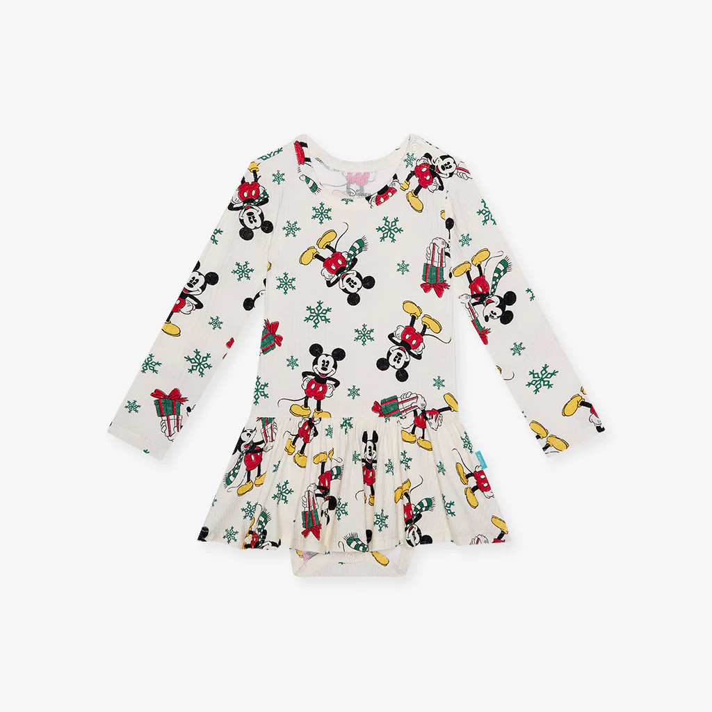 Disney White Girls Twirl Skirt Bodysuit | Disney Mickey Mouse Holiday | Posh Peanut