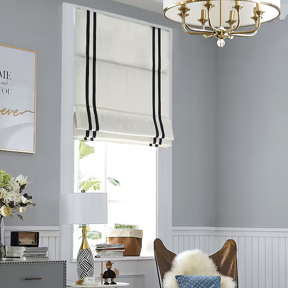 Custom Cotton Blend Cream Roman Shades Kitchen With Chain - Etsy | Etsy (US)