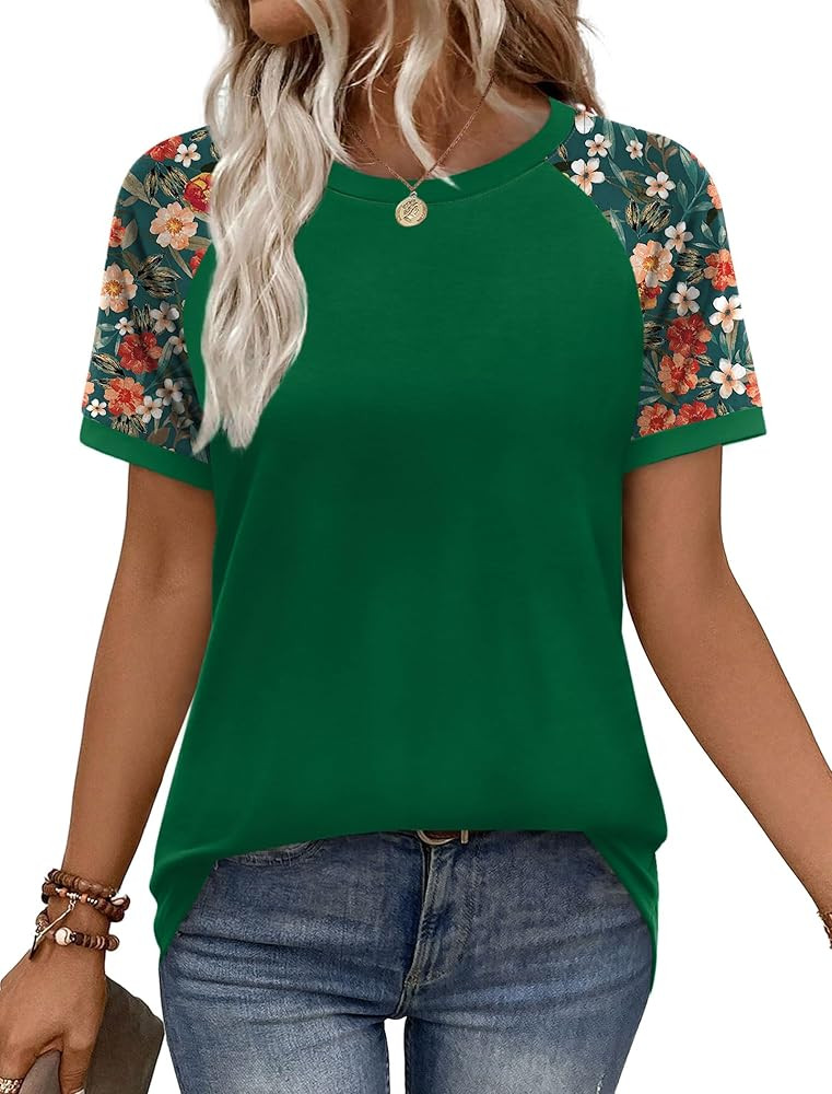 WIHOLL Womens Summer Tops Color Block Short Sleeve Raglan Shirts Spring Fashion Clothes Vacation ... | Amazon (US)