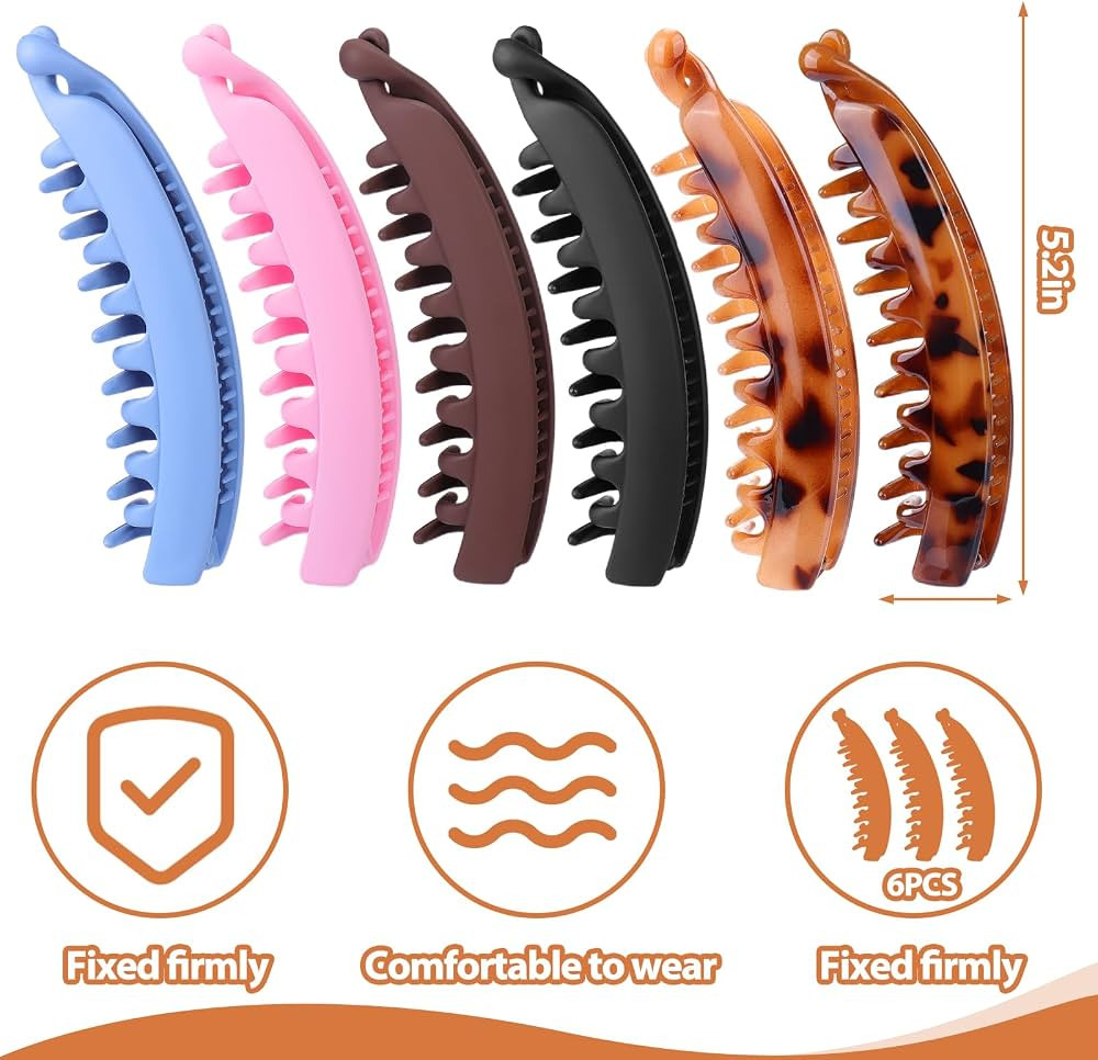 Banana Clip for Thick Hair,6 PCS 4.75" Large Banana Claw Clips for Women Girls,Vintage Stretchy B... | Amazon (US)
