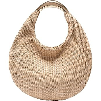 Straw Bag for Women, Boho Chic Woven Hobo Tote Handbag, Handmade Straw Crescent Purse, Lightweigh... | Amazon (US)