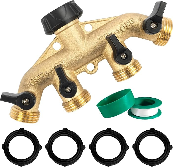 Hourleey Brass 4 Way Heavy Duty Garden Hose Splitter, Water Hose Splitter for 3/4" Hose Connector... | Amazon (US)