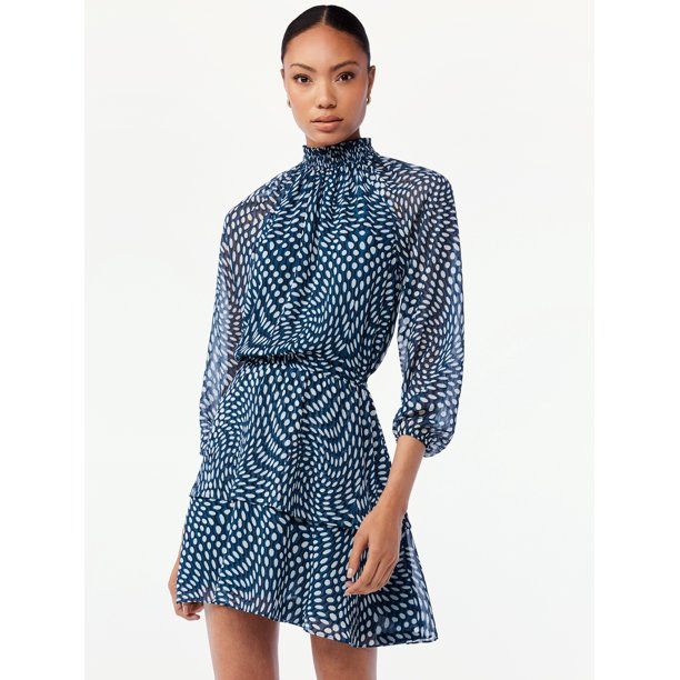 Scoop Women's Tiered Mini Dress with Smock Neck - Walmart.com | Walmart (US)