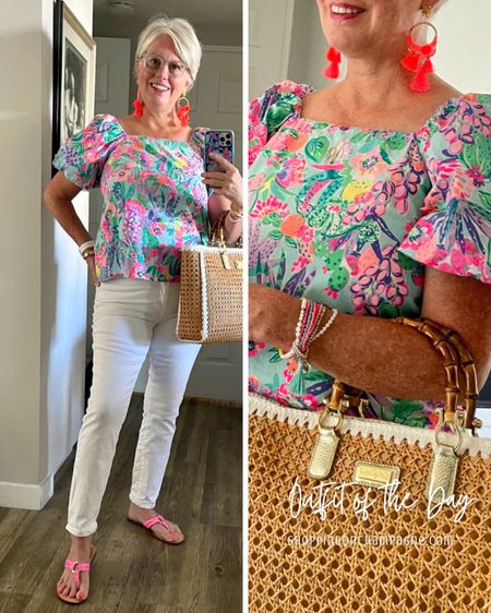 Color abounds in this lovely puffy-sleeved square-neck top from Lilly Pulitzer. I’ve paired it with orange chandelier earrings, white jeans, pink sandals, and a wicker tote bag 👜 


#LTKstyletip #LTKitbag #LTKSeasonal