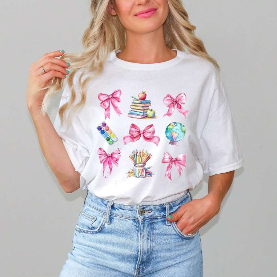 Coquette Pastel Teacher Collage | Short Sleeve Graphic Tee | SHEIN