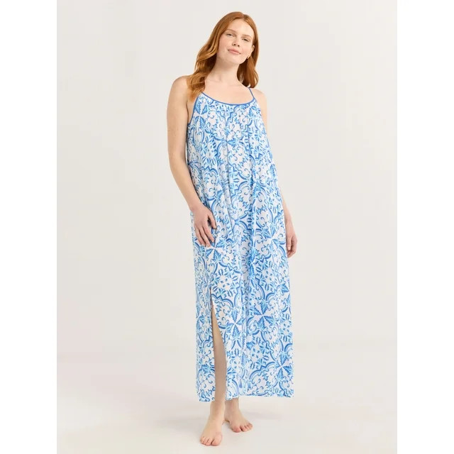 Joyspun Women’s Sleepwear Woven Strappy Maxi Nightgown, Sizes S-4X | Walmart (US)