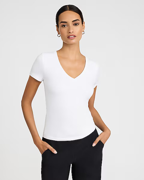 Supersoft Fitted V-neck Double Layer Tee | Express