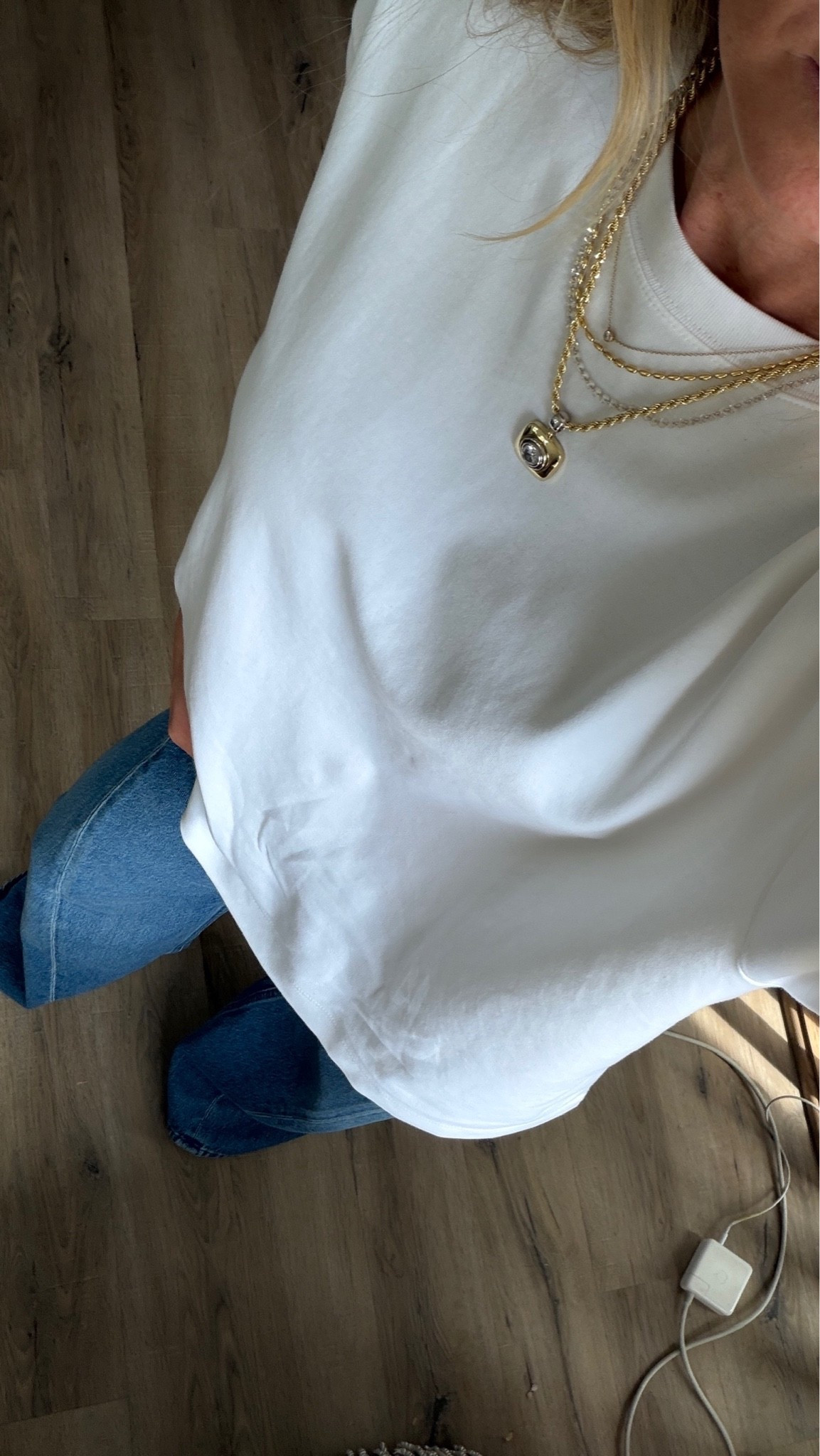 Love this classic denim and white top combo. Shirt runs oversized but I recommend you get your true size, I’m wearing a small. Jeans run big, I sized down to a 24. #LTKgrwm #LTKootd #LTKdayinmylife