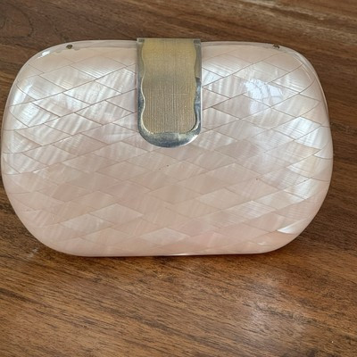 Vintage Pink MOTHER-of-PEARL Lucite Clamshell PURSE Gold Hardware ITALY MCM | eBay US