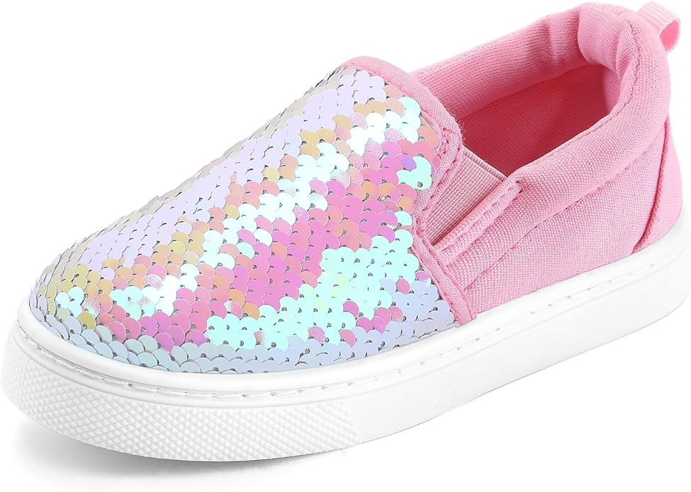 K KomForme Toddler Slip on Sneakers Girls Sparkle Sequins Canvas Walking Shoes | Amazon (US)