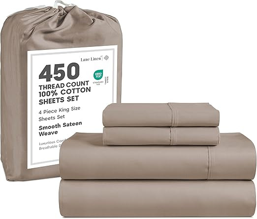 LANE LINEN 100% Cotton 450 TC Bed Sheets King Size, Cooling Sateen Sheets, Breathable & Moisture-... | Amazon (US)