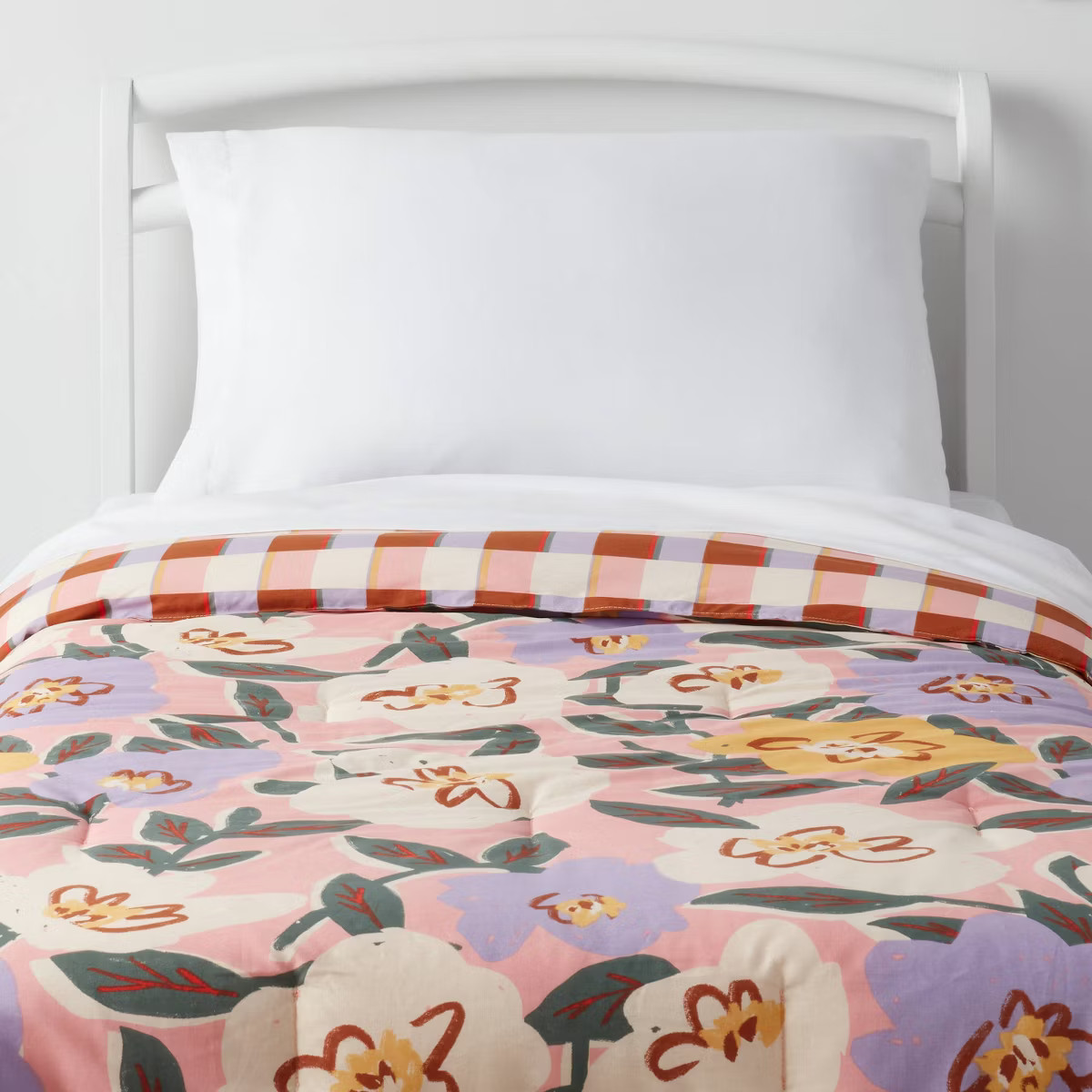 Toddler Flower/Plaid Reversible Kids' Comforter - Pillowfort™ | Target