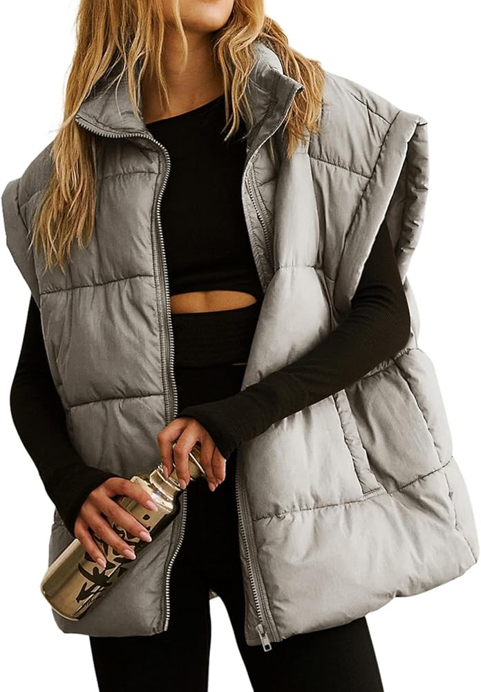Dokotoo Women's Casual Winter Oversized Puffer Vest Stand Collar Flysleeve Insulated Padded Puffy... | Amazon (US)