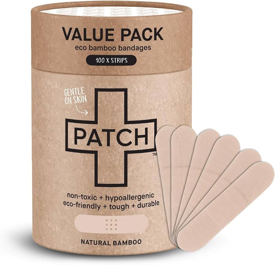 PATCH 100 Count Value Pack, Organic Natural Bamboo Eco-Friendly Adhesive Bandages for Abrasions &... | Amazon (US)