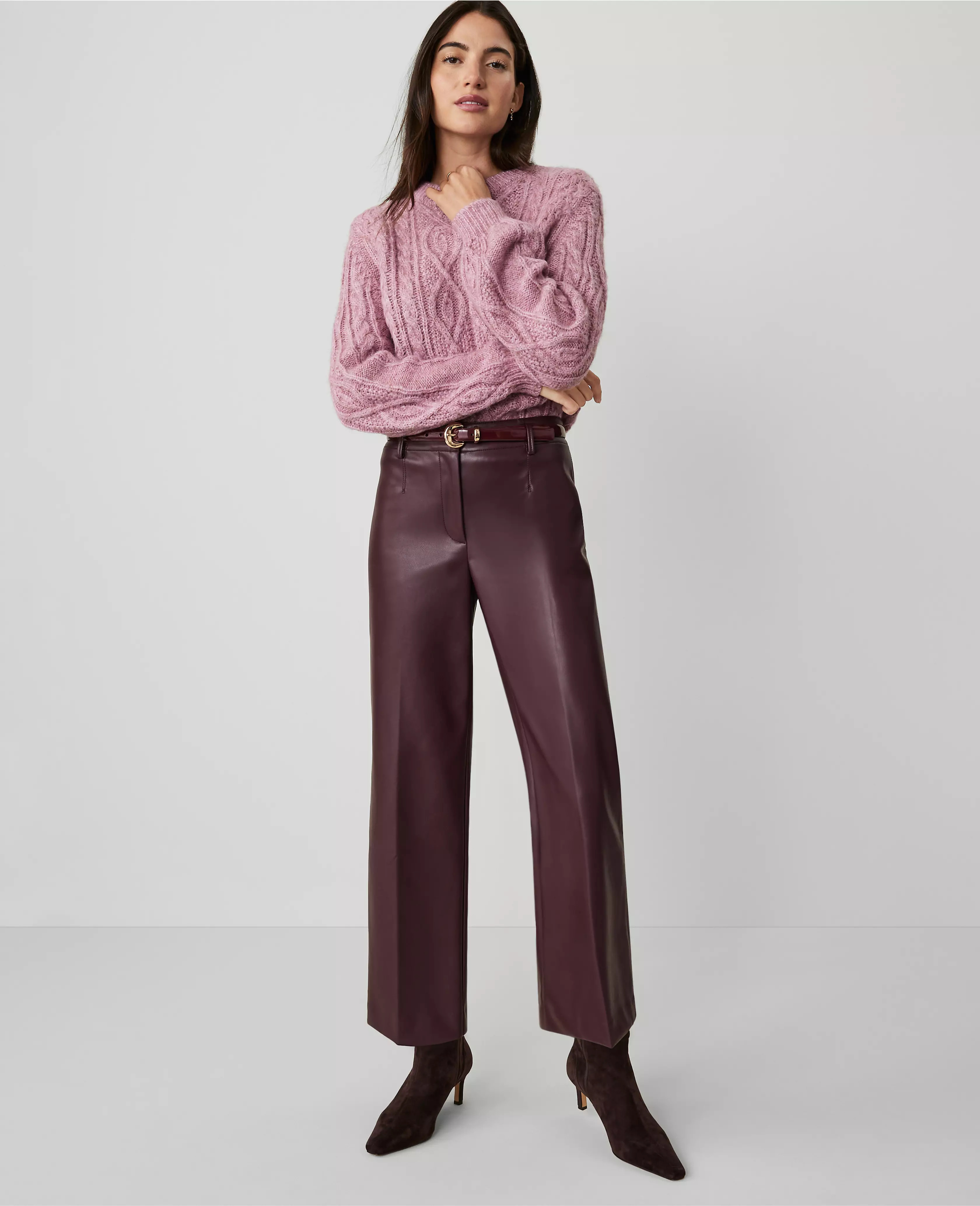 The Petite Straight Ankle Faux Leather Pant | Ann Taylor
