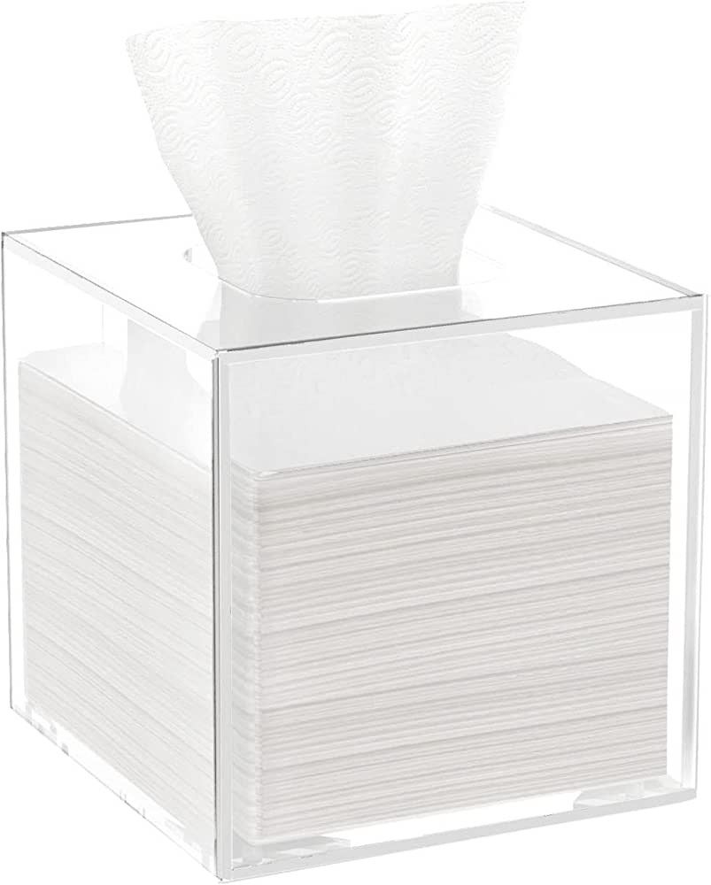 HBlife Facial Tissue Dispenser Box Cover Square Clear Acrylic Mask Case Holder with Magnetic Bott... | Amazon (US)