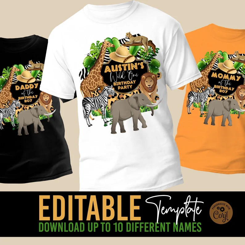 SAFARI Birthday Party T-shirt Design Editable Template Printable Jungle Animals T-shirt Animal Pr... | Etsy (US)