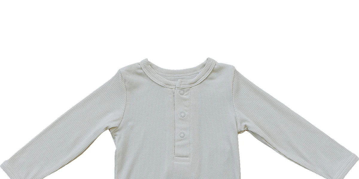 Mebie Baby Cream Bamboo Snap Long Sleeve Ribbed Bodysuit | Mebie Baby