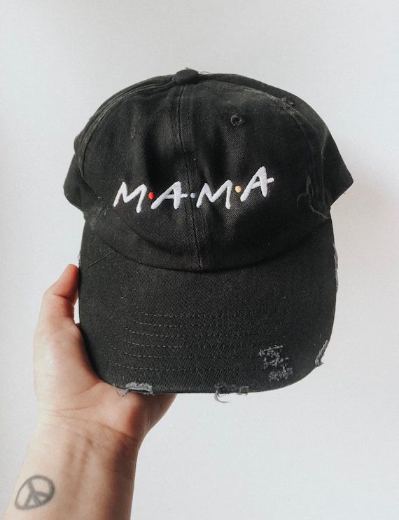 Distressed FRIENDS Mama Hat, Mama Hat, Mom Hat, Mama Baseball Hat, Mama Distressed Hat, Mama, Bla... | Etsy (US)