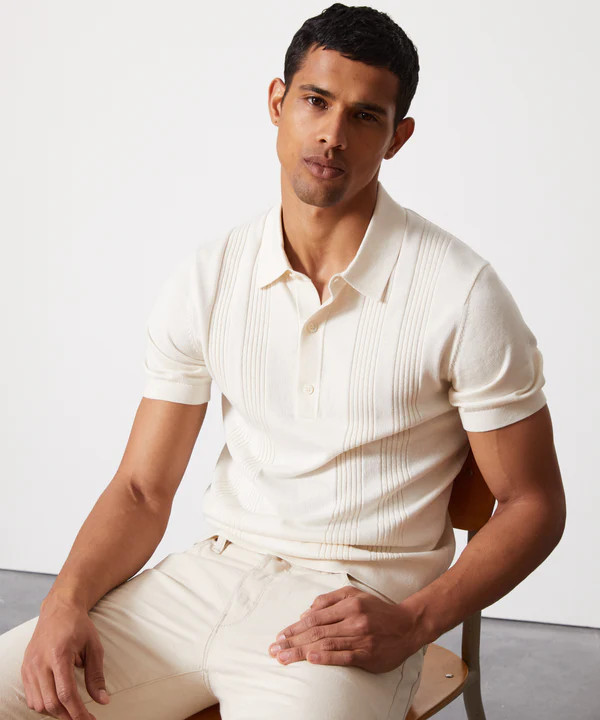 Silk Cotton Ribbed Polo in Bisque | Todd Snyder