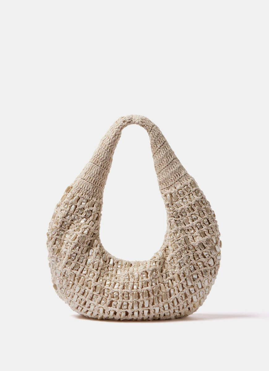 Neutral Knitted Pearl Bag | Mint Velvet