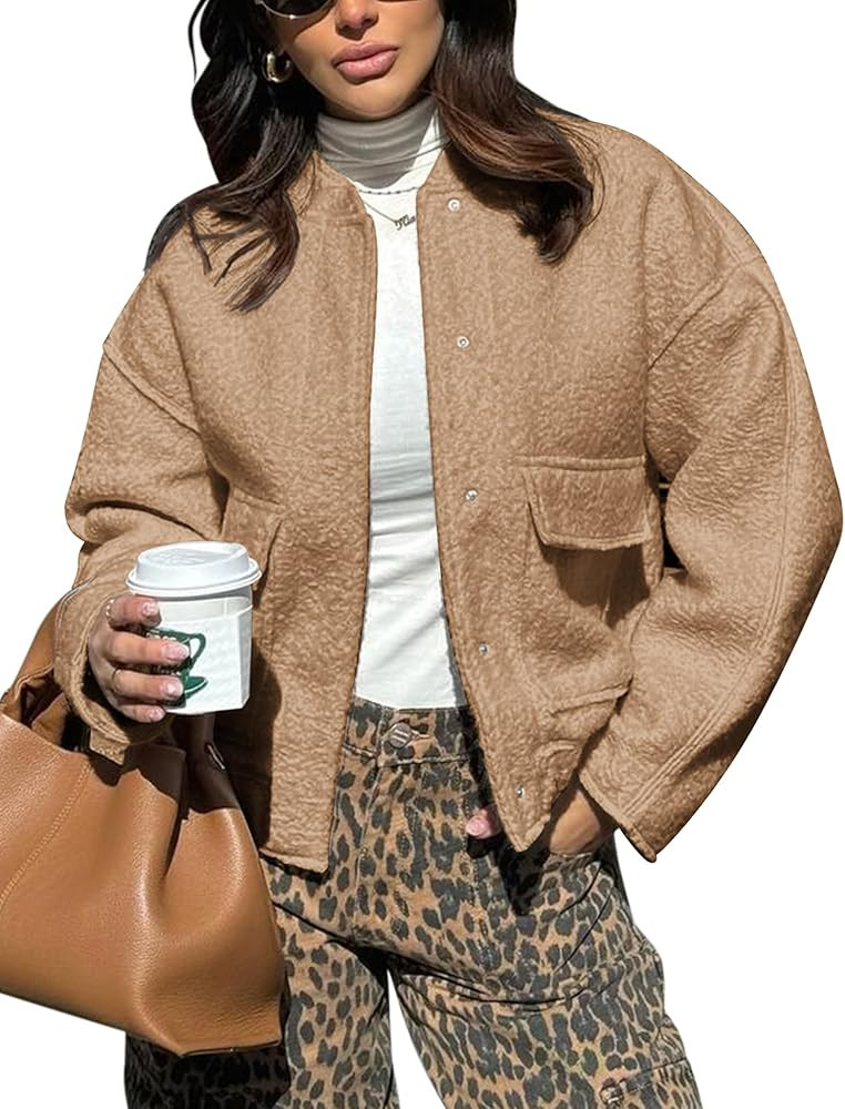 Yousify Women 2024 Fall Winter Fleece Jacket Long Sleeve Casual Button Fuzzy Sherpa Cropped Coats... | Amazon (US)