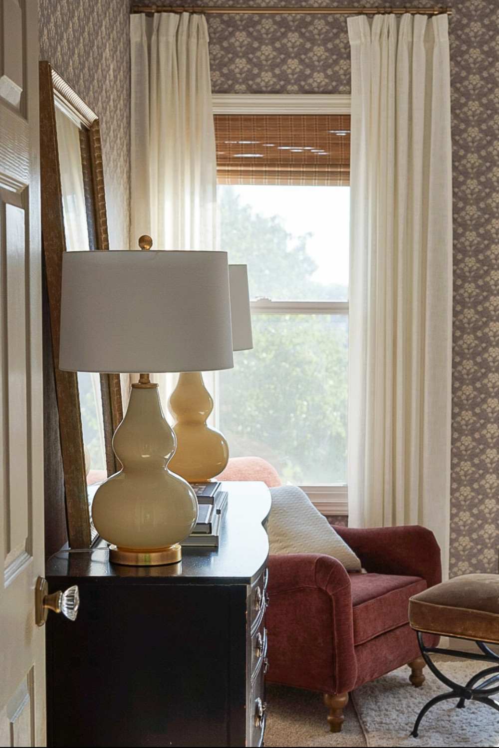 Home office window treatment! Natural linen curtain fabric and brown206 roman shades. Warm gold hardware. Curtains are light filtering (not blackout). 

 #LTKHome