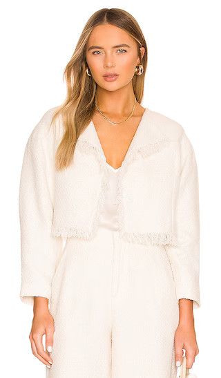 Cropped Tweed Frayed Hem Blazer in Ivory | Revolve Clothing (Global)