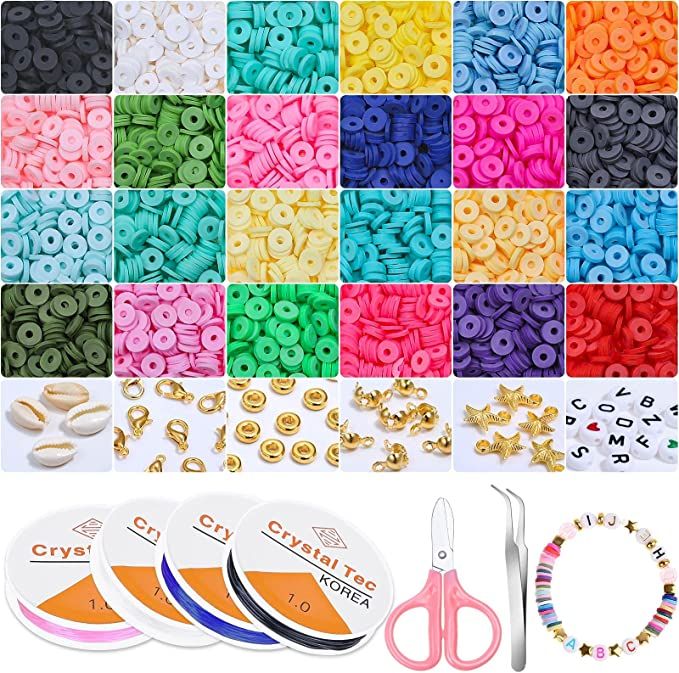 5310 Pcs Clay Beads 6mm 24 Colors Flat Round Polymer Clay Spacer Beads Heishi Beads Kit with 260 ... | Amazon (US)