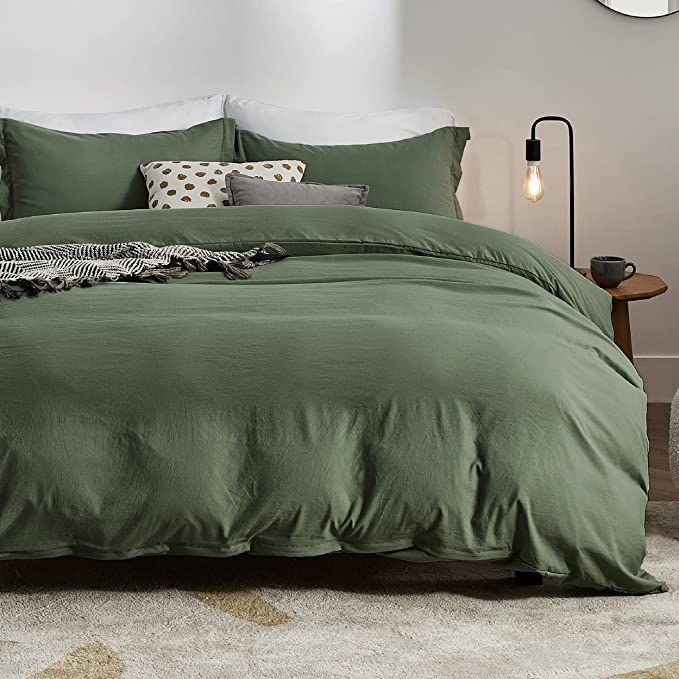 Bedsure Olive Green Duvet Covers Queen Size - Washed Duvet Cover, Soft Queen Duvet Cover Set 3 Pi... | Amazon (US)