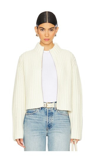 Zip Up Cardigan in Ivory | Revolve Clothing (Global)