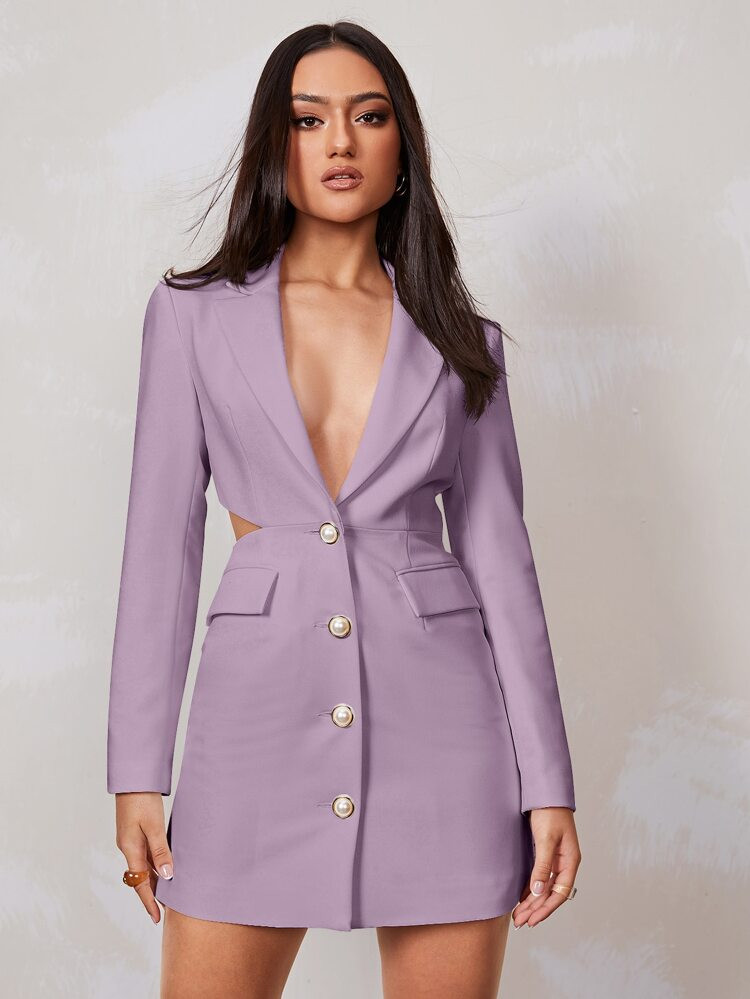 SHEIN BIZwear Lapel Neck Button Up Blazer Dress | SHEIN
