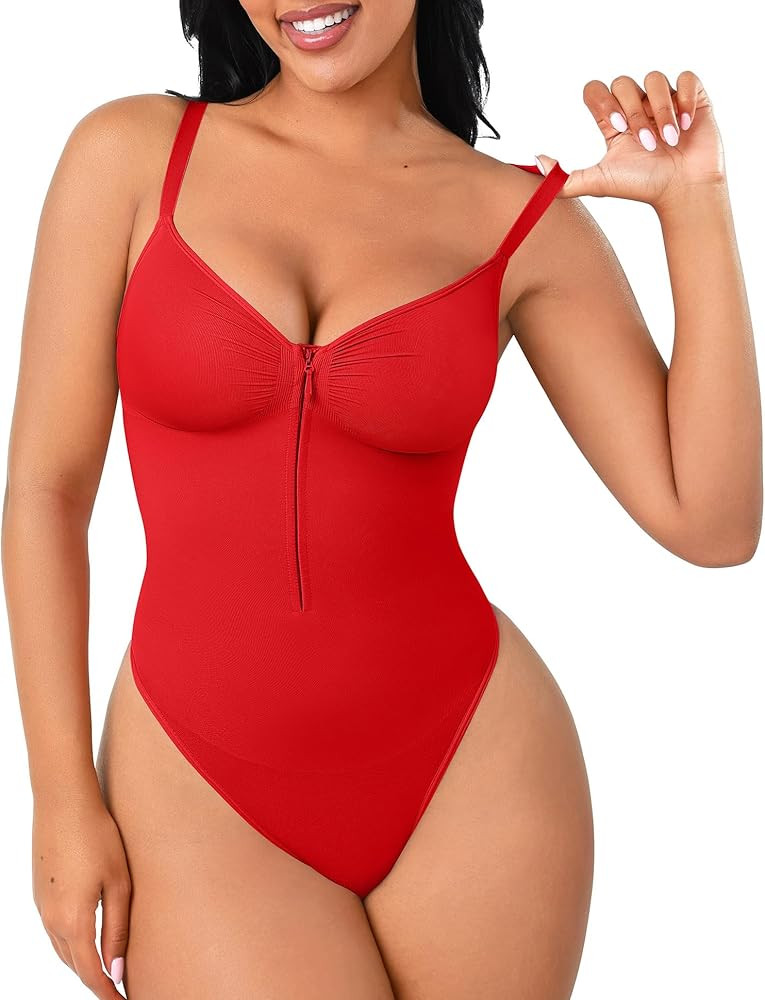 FeelinGirl Shapewear Bodysuit Tummy Control for Women Zip-Up Shapewear Thong Waist V Neck Body Sh... | Amazon (US)