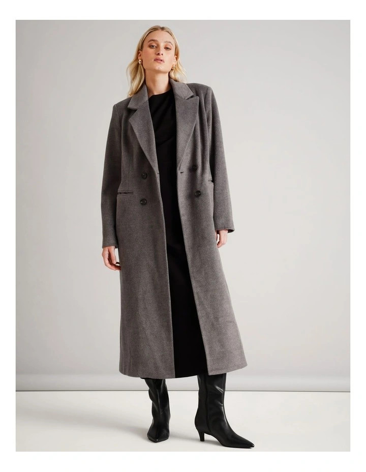 BasqueLongline Double Breasted Coat in Charcoal | Myer