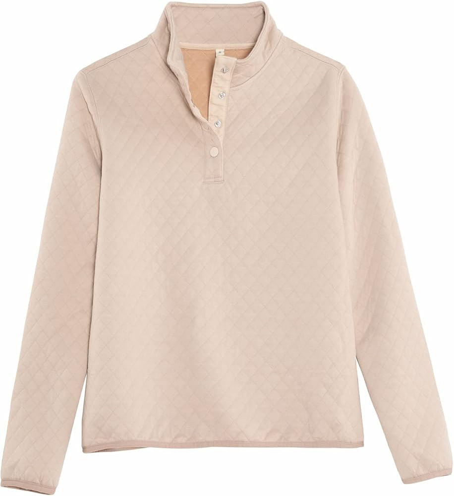 ThCreasa Womens Long Sleeve Quilted Pattern Sweatshirts Snap Button Pullovers Shirts Tops | Amazon (US)