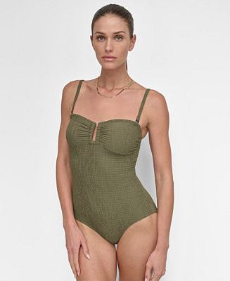 Women's Textured Shirred One-Piece Swimsuit | Macy's