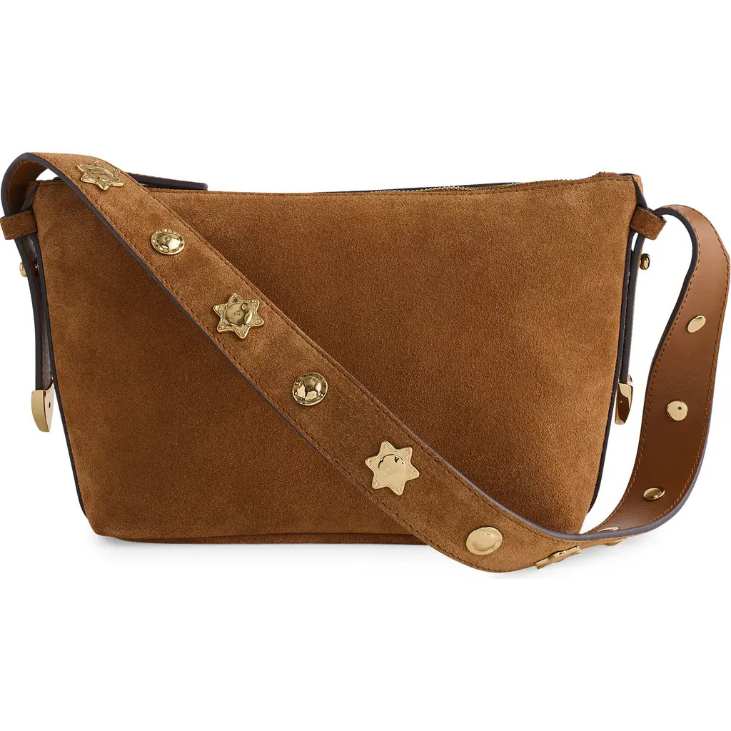 Madewell The Sun Medallion Suede Shoulder Bag in Aged Cognac at Nordstrom | Nordstrom