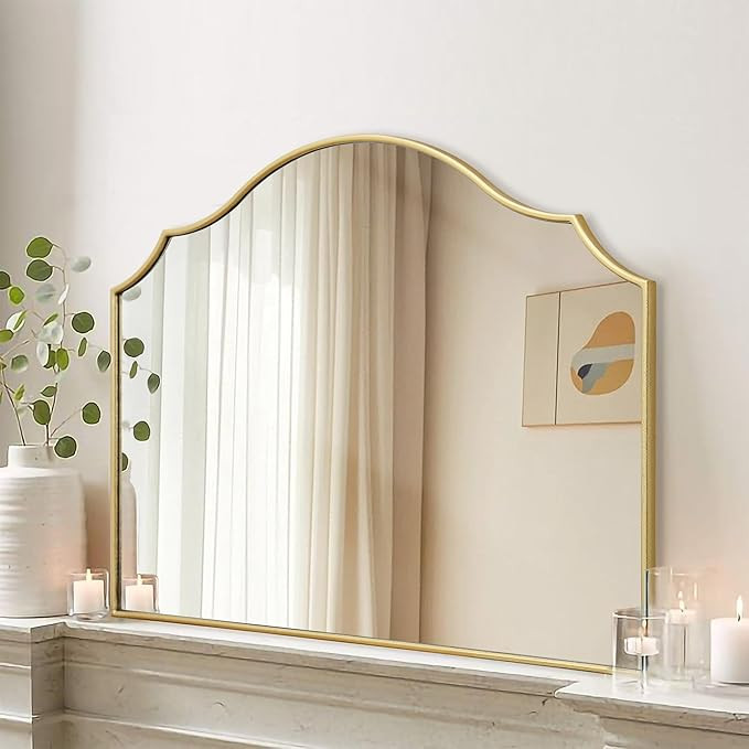Besdomus Gold Scalloped Mirror for Dresser: 35"x26" Modern Wooden Mantel Mirror - Minimalist Deco... | Amazon (US)
