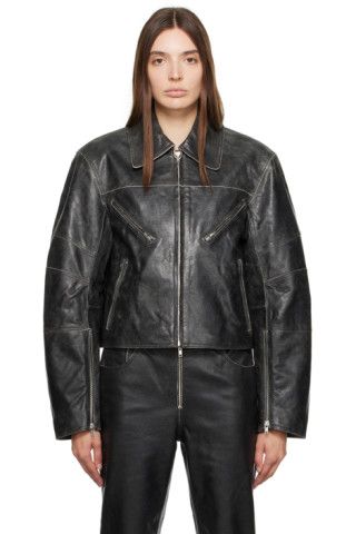 Black Faded Leather Jacket | SSENSE