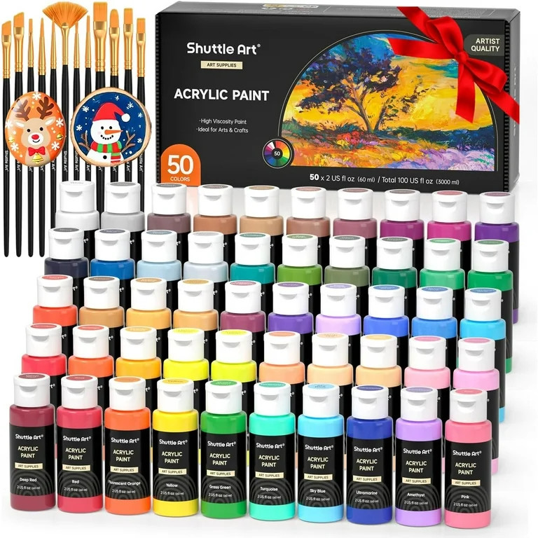 Acrylic Paint, Shuttle Art 50 Colors Acrylic Paint Set, 2oz/60ml Bottles, Rich Pigmented, Water P... | Walmart (US)