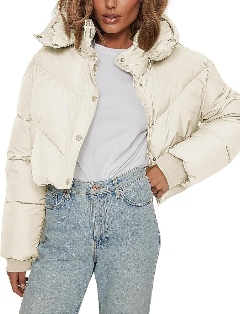 Springrain Womens Cropped Puffer Jacket Short Padded Jacket Quilted Coat with Detachable Hood | Amazon (US)