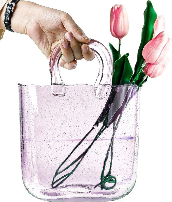 OLEEK Purse vase for Flowers (Handmade) Glass Purse for Drinks -10 in- Clear, Cool & Cute vase fo... | Amazon (US)