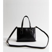 Black Contrast Stitching Faux Leather Mini Tote Bag New Look | New Look (UK)