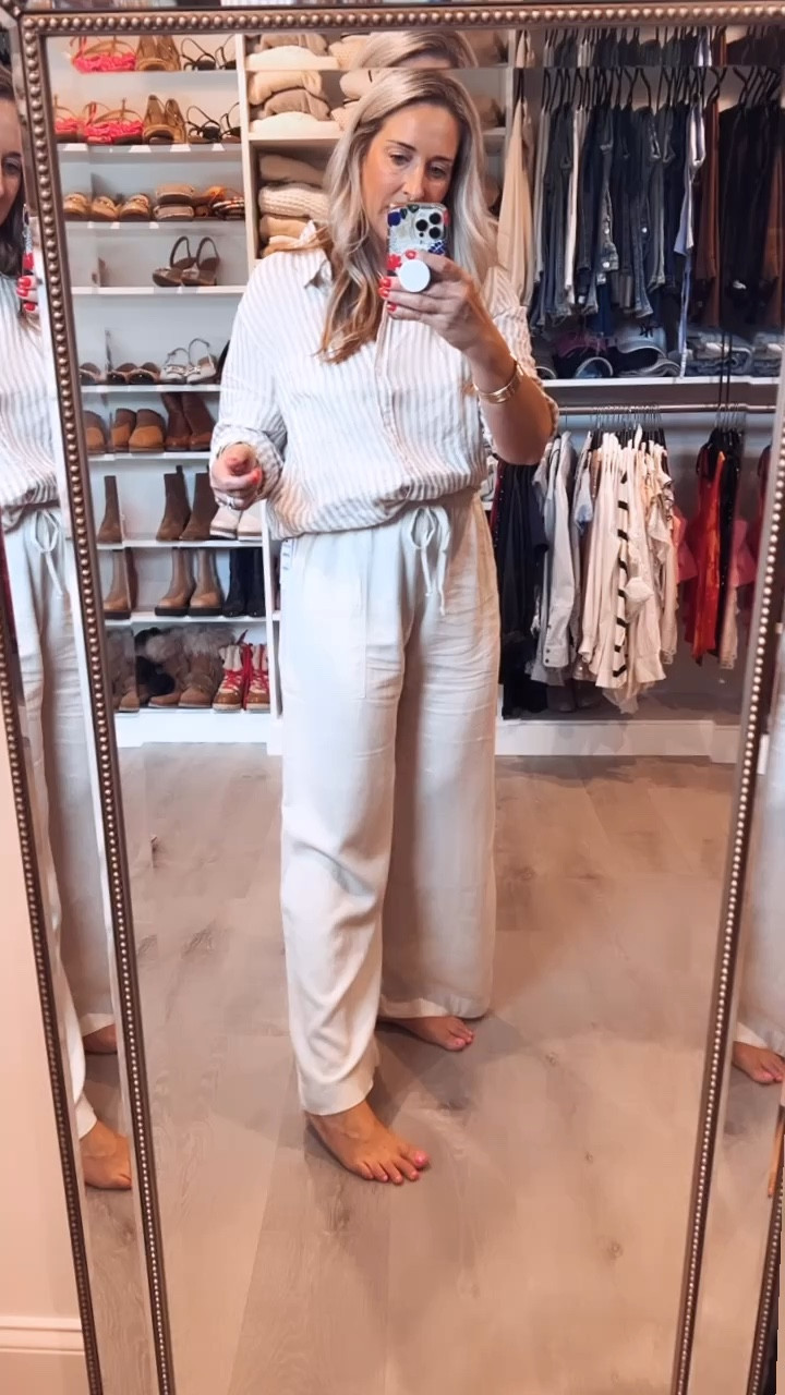Wide leg linen pants - size medium

Linen looking striped shirt - size large

Summer style, Europe style, travel look, summer outfit



#LTKOver40 #LTKWorkwear #LTKFindsUnder100