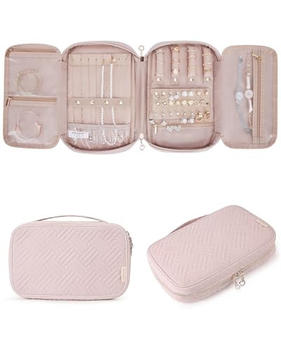 BAGSMART Jewelry Organizer Case Large Travel Jewelry Storage Bag for Necklace, Earrings, Rings, Bracelet, Soft Pink | Amazon (US)