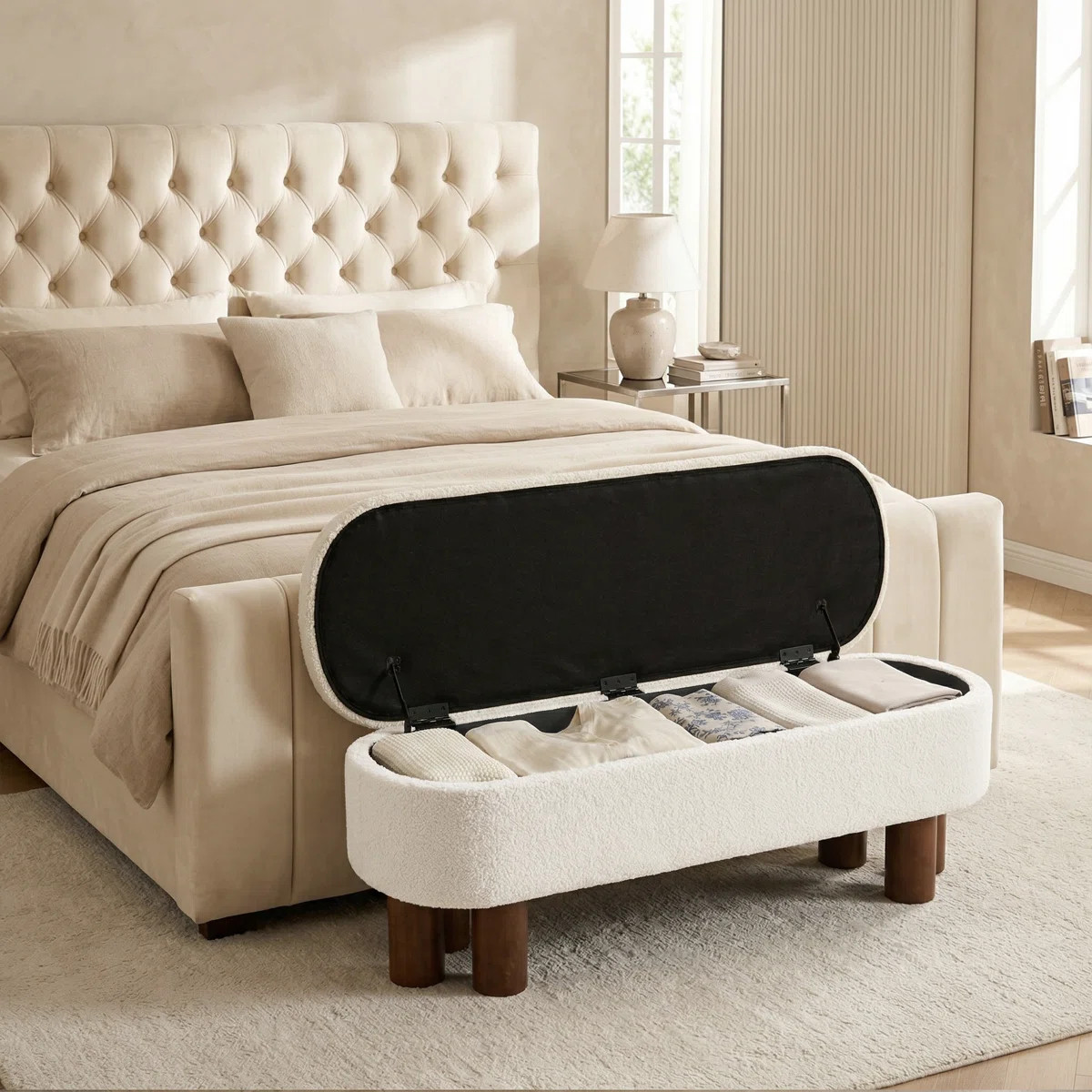 Joddie Upholstered Flip Top Storage Bench with Solid Wood Leg | Wayfair North America