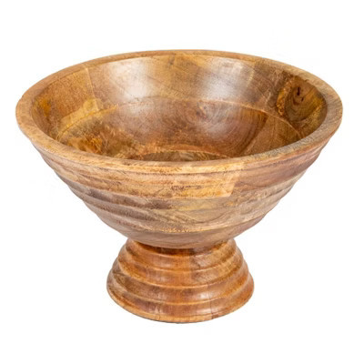 Storied Home Boho Wood Pedestal Serving Bowl, Light Brown Finish | Target