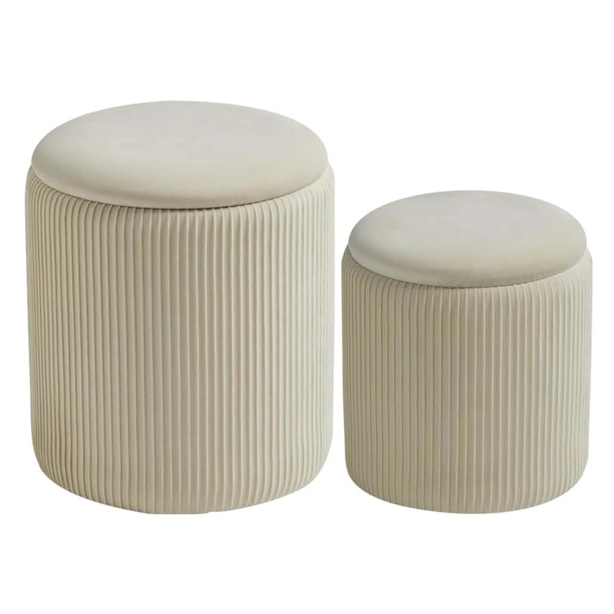 Set of 2 Round Velvet Storage Ottoman with Upgrade Tray Lid Vanity Stool Coffee Table Foot Rest W... | Wayfair North America