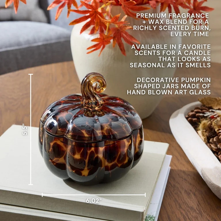 Better Homes & Gardens 2-Wick 18 oz Dark Brown Tortoiseshell Glass Pumpkin Jar Candle, Farm Apple... | Walmart (US)